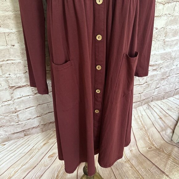 OUGES Womens Shift Dress V Neck Button Front Burgundy Pockets Size XXL NEW - Picture 3 of 9